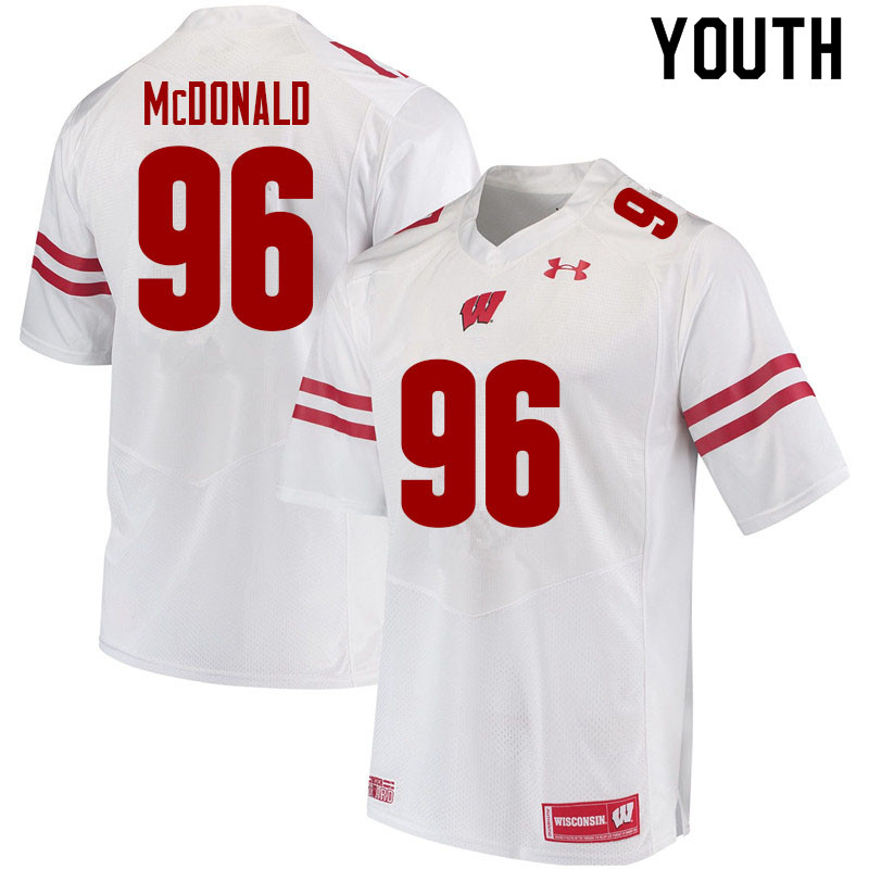 Youth #96 Cade McDonald Wisconsin Badgers College Football Jerseys Sale-White - Click Image to Close